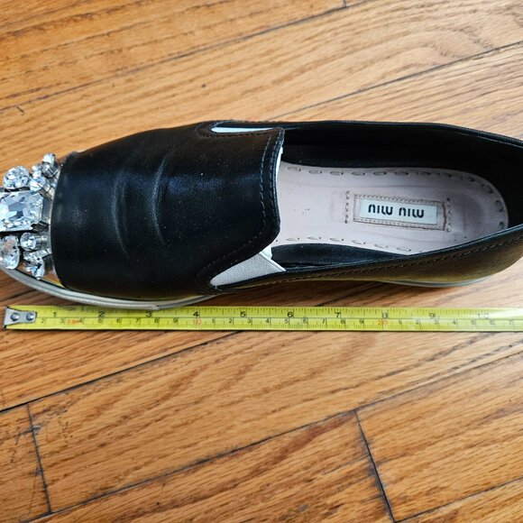 Miu Miu Crystal Cap-Toe Leather Sneaker - Picture 12 of 13